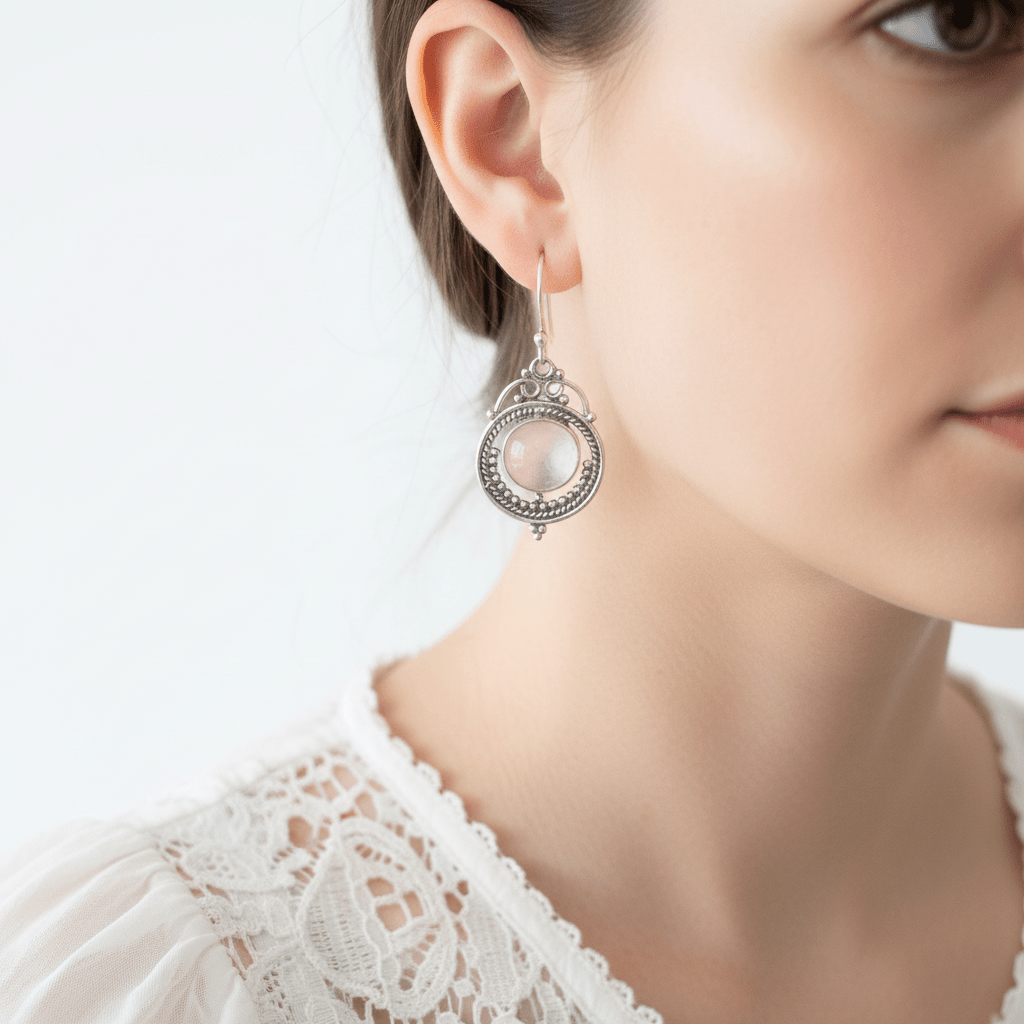 Pendientes Cuarzo Rosa Plata Bohemio y Energía del Amor Joyería EspiritualTienda esotérica Málaga - La Tienda de Tata Magic: tienda Esotérica en Málaga